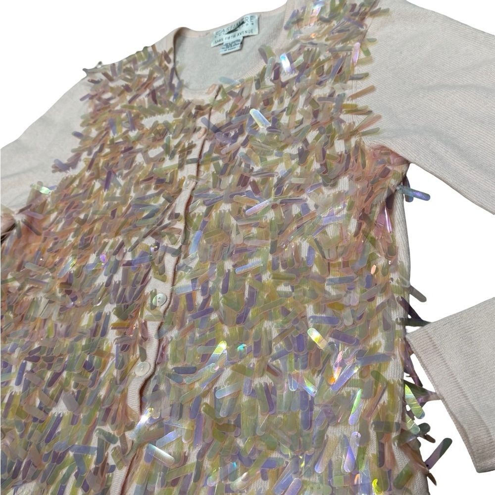 🌟 Cashmere Collection by Saks Fifth Avenue Iridescent Sequin‎ Cardigan - Size L - Picture 3 of 12